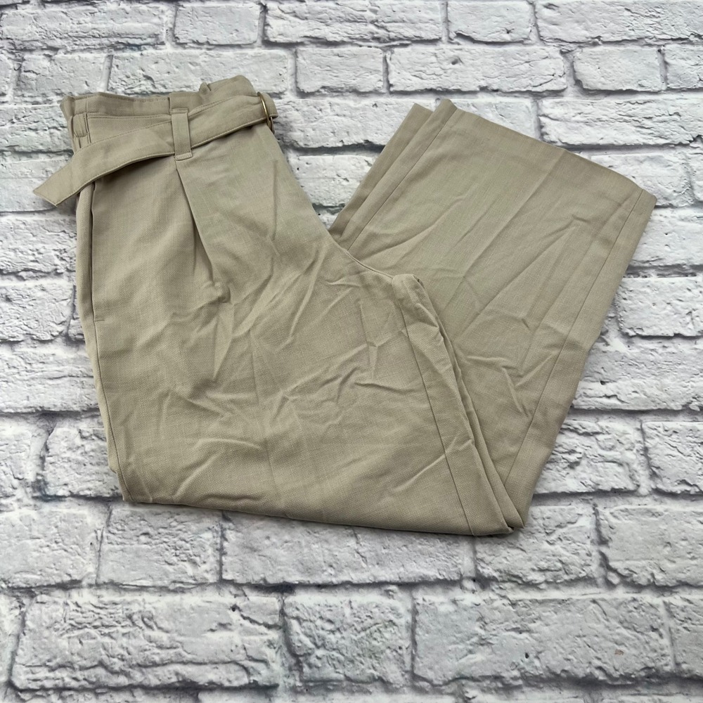 Liverpool Los Angeles Beige Paper Bag Waist Belted Wide Leg Crop Pants Size S